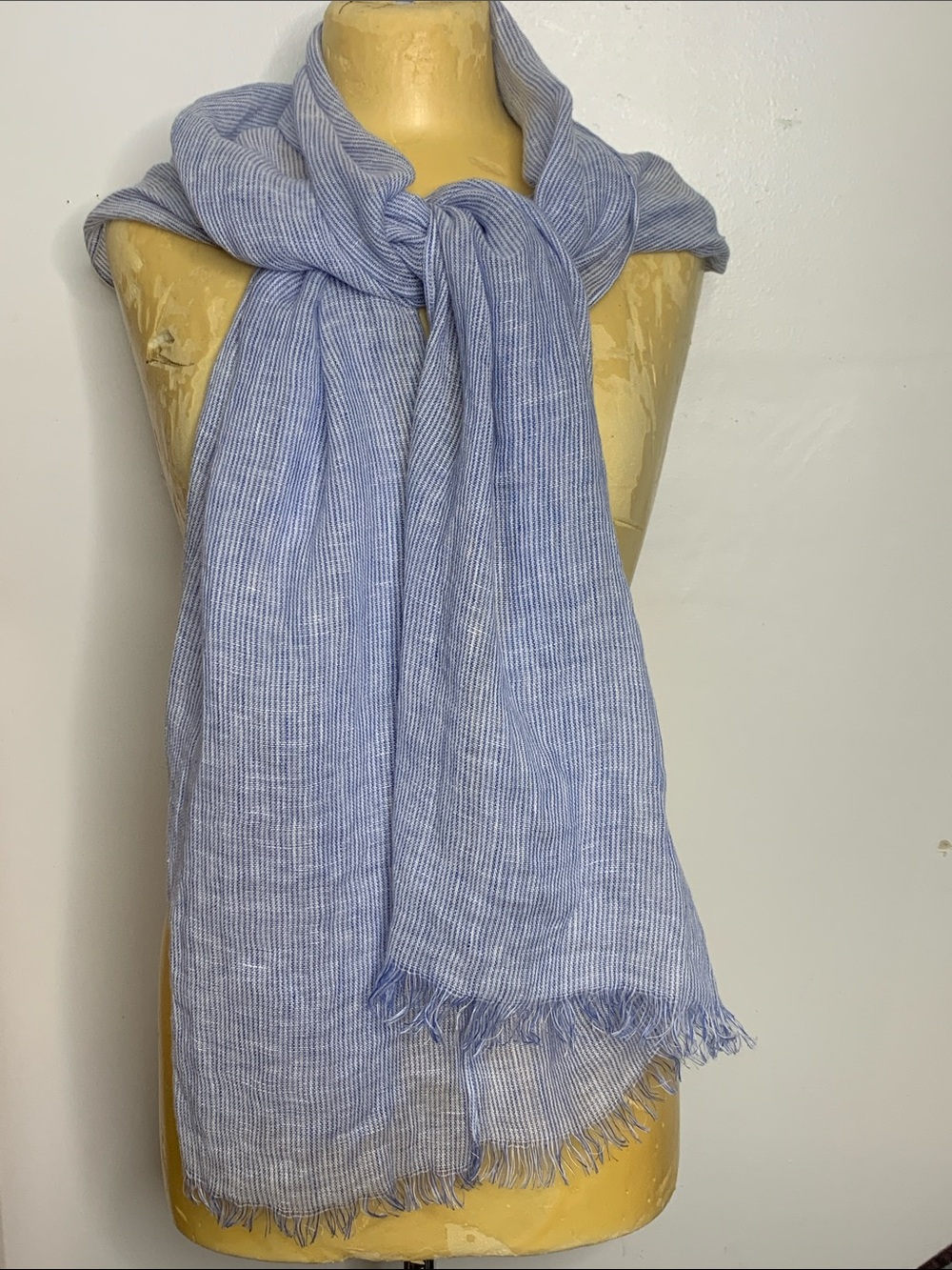 Puro Lino Linen Scarf Wrap Beachy coastal blue and white striped